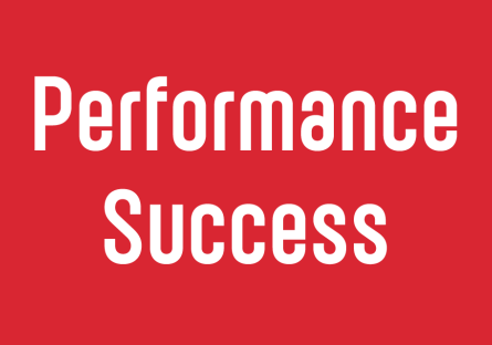 The words Performance Success in white on a red background.