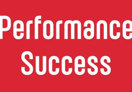 The words Performance Success in white on a red background.