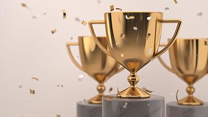 Trophies with confetti
