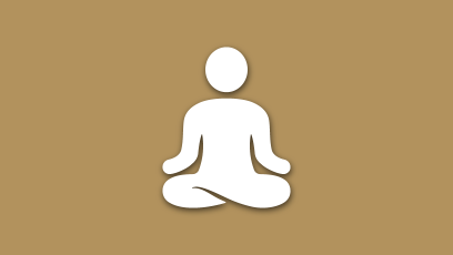 Employee Wellness image - white figure in a meditation pose on a gold background.