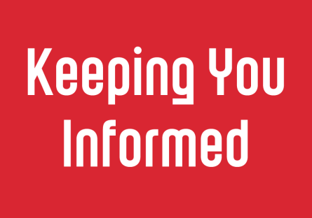 White text, Keeping You Informed, on a red background