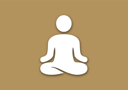 Employee Wellness image - white figure in a meditation pose on a gold background.