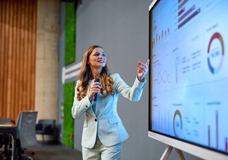 Female student giving a business presentation