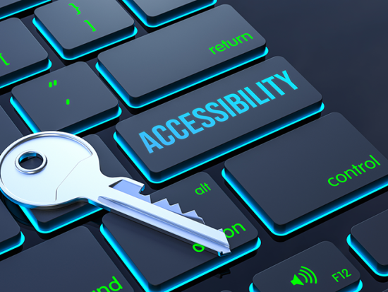 Backlit keyboard featuring a key pointing to an Accessibility button